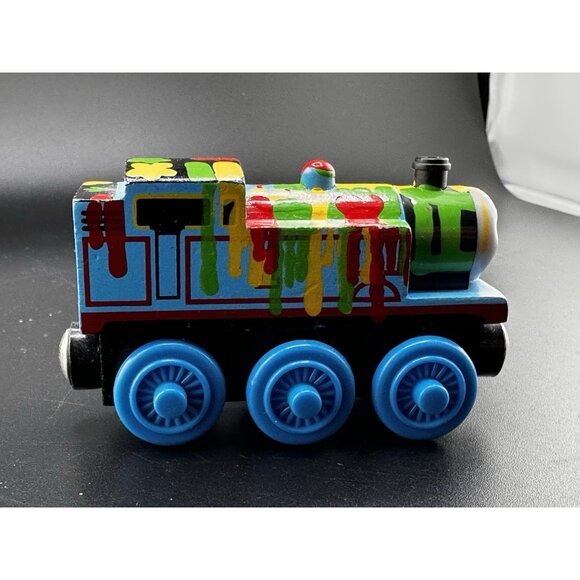 Paint Splattered Thomas The Train Wooden Railway Vtg 2003 Learning Curve Engine - Picture 3 of 14